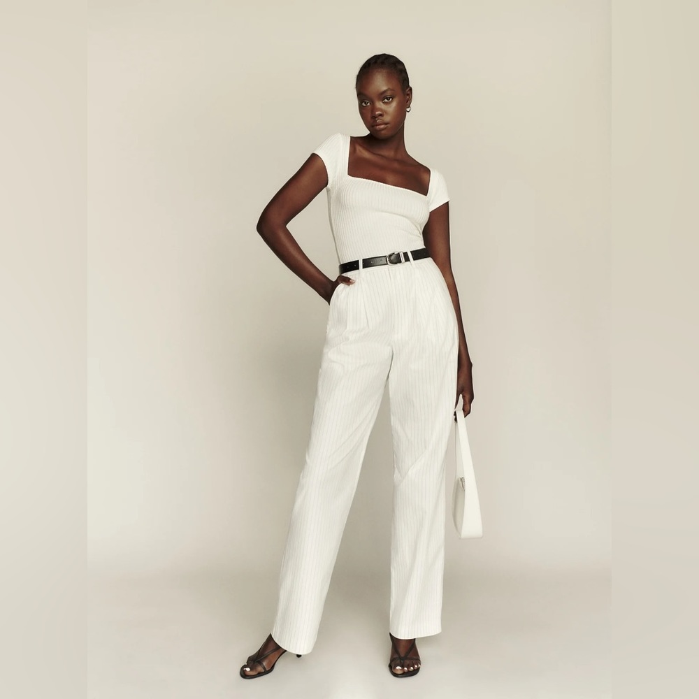NWT Reformation Oren Pant, White Stripes